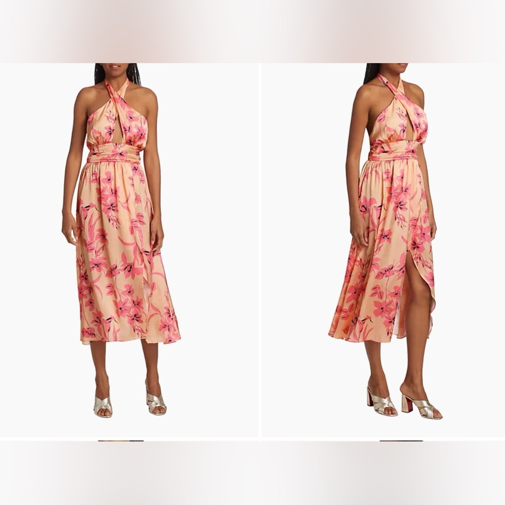 ramy brook luna floral halter midi dress